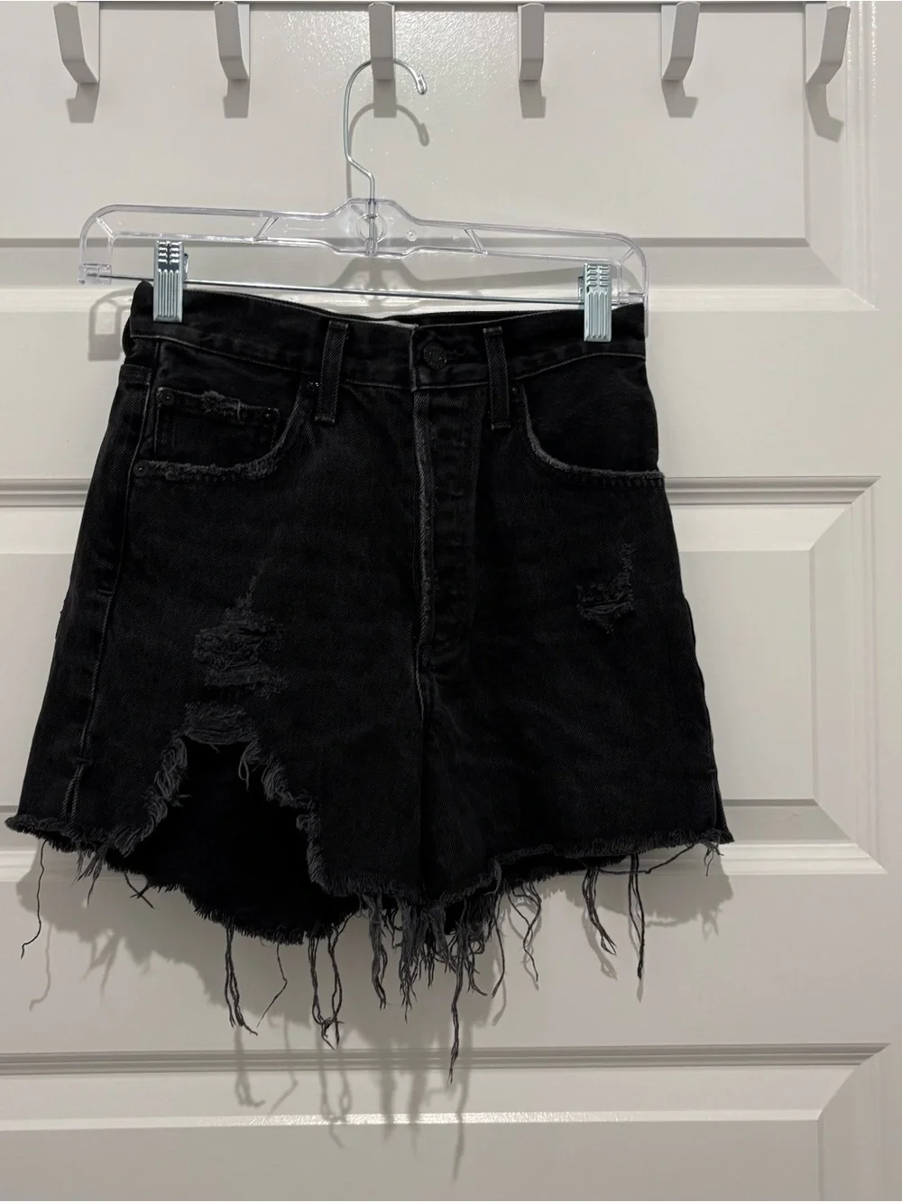 Agolde Black Distressed High-Waist Cutoff Denim Shorts